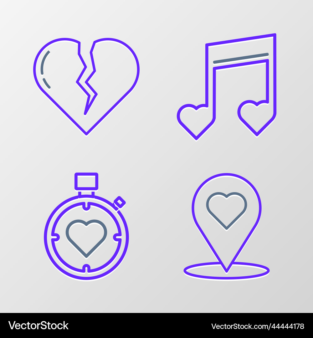 Set line map pointer with heart the center Set line map pointer with heart the center Vector Image