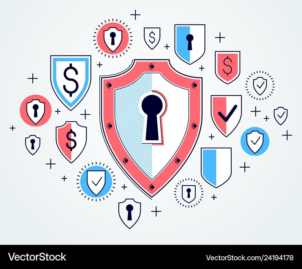 Shield and set of icons internet security concept Shield and set of icons internet security concept vector image