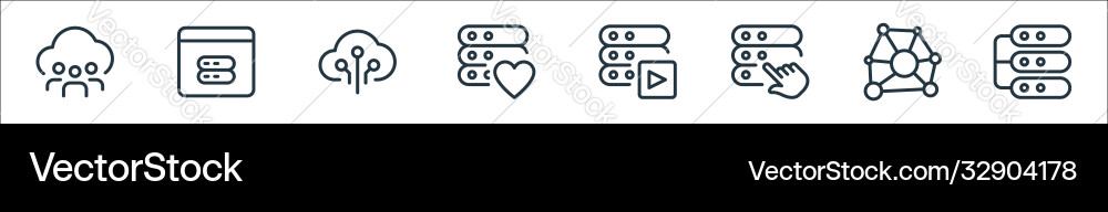 Work office server line icons linear set quality vector image