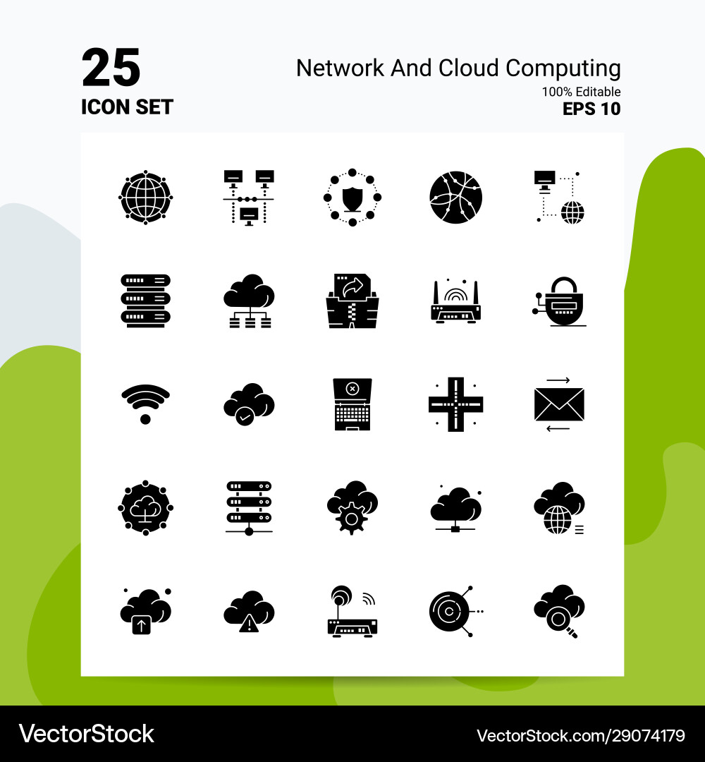 25 network and cloud computing icon set 100 25 network and cloud computing icon set 100 Vector Image