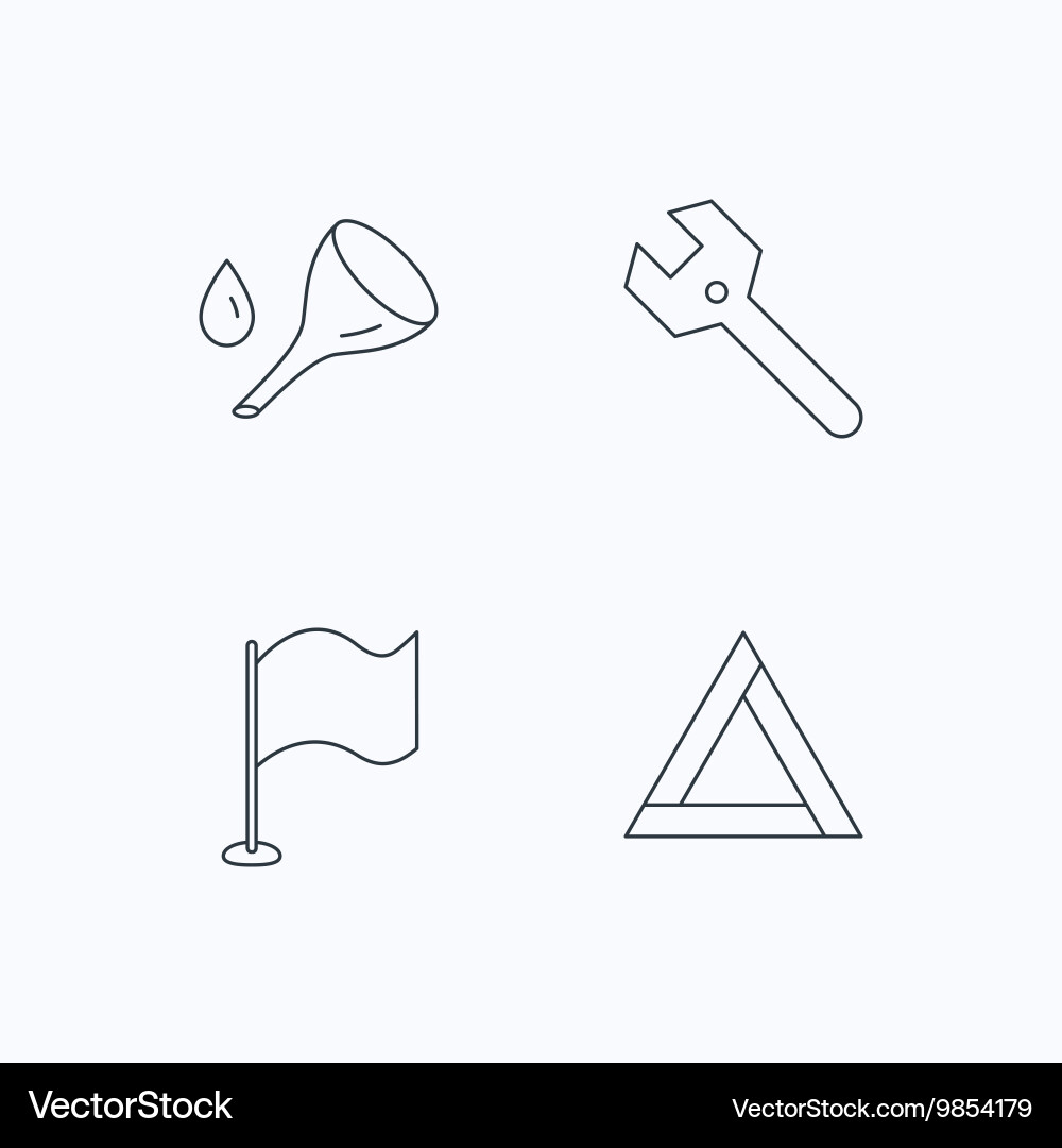 Flag pointer emergency sign and wrench key Vector Image