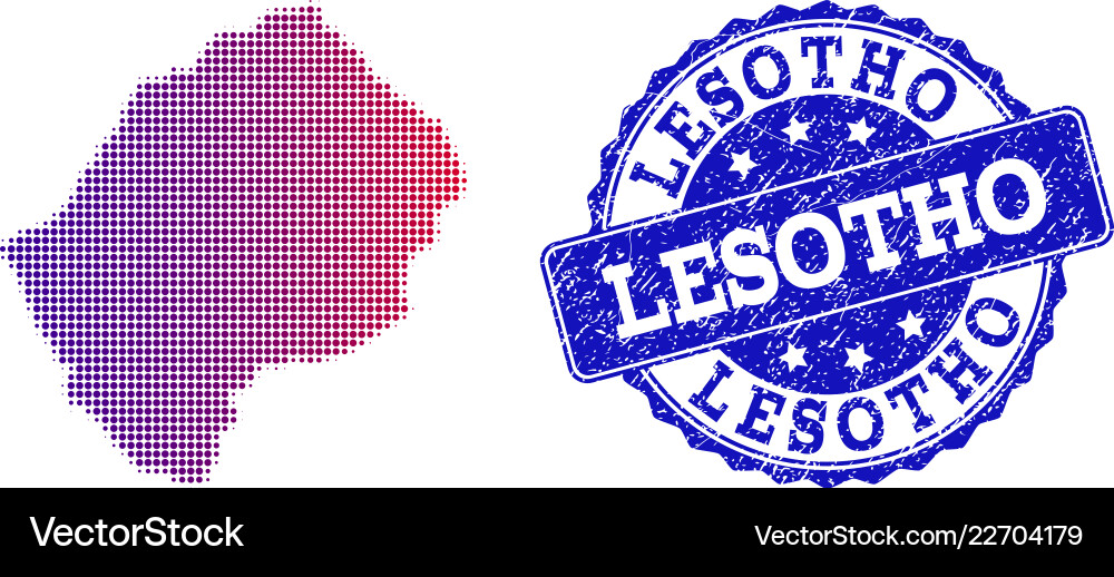 Halftone gradient map of lesotho and textured seal Halftone gradient map of lesotho and textured seal vector image