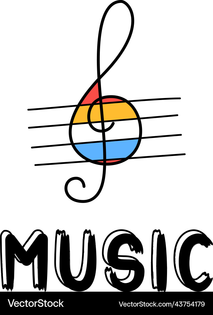 Hand draw treble clef icon in doodle style Vector Image