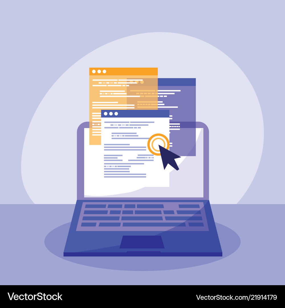 Laptop computer with webpage templates vector image
