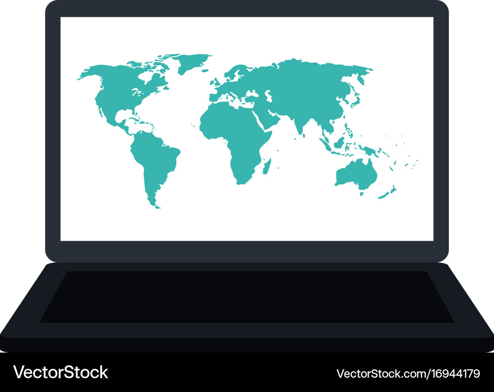 Laptop computer with world map on screen icon vector image