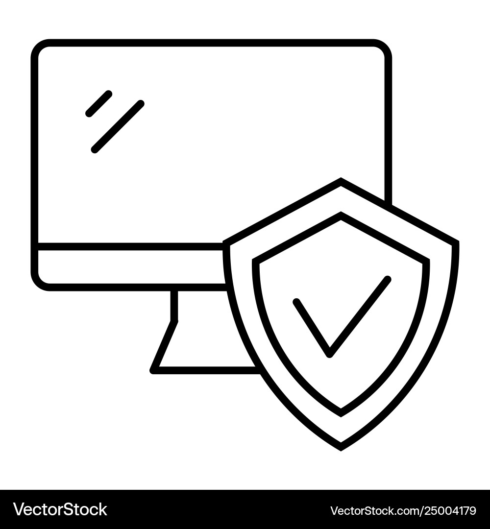 Monitor with approve checkmark in shield thin Monitor with approve checkmark in shield thin vector image