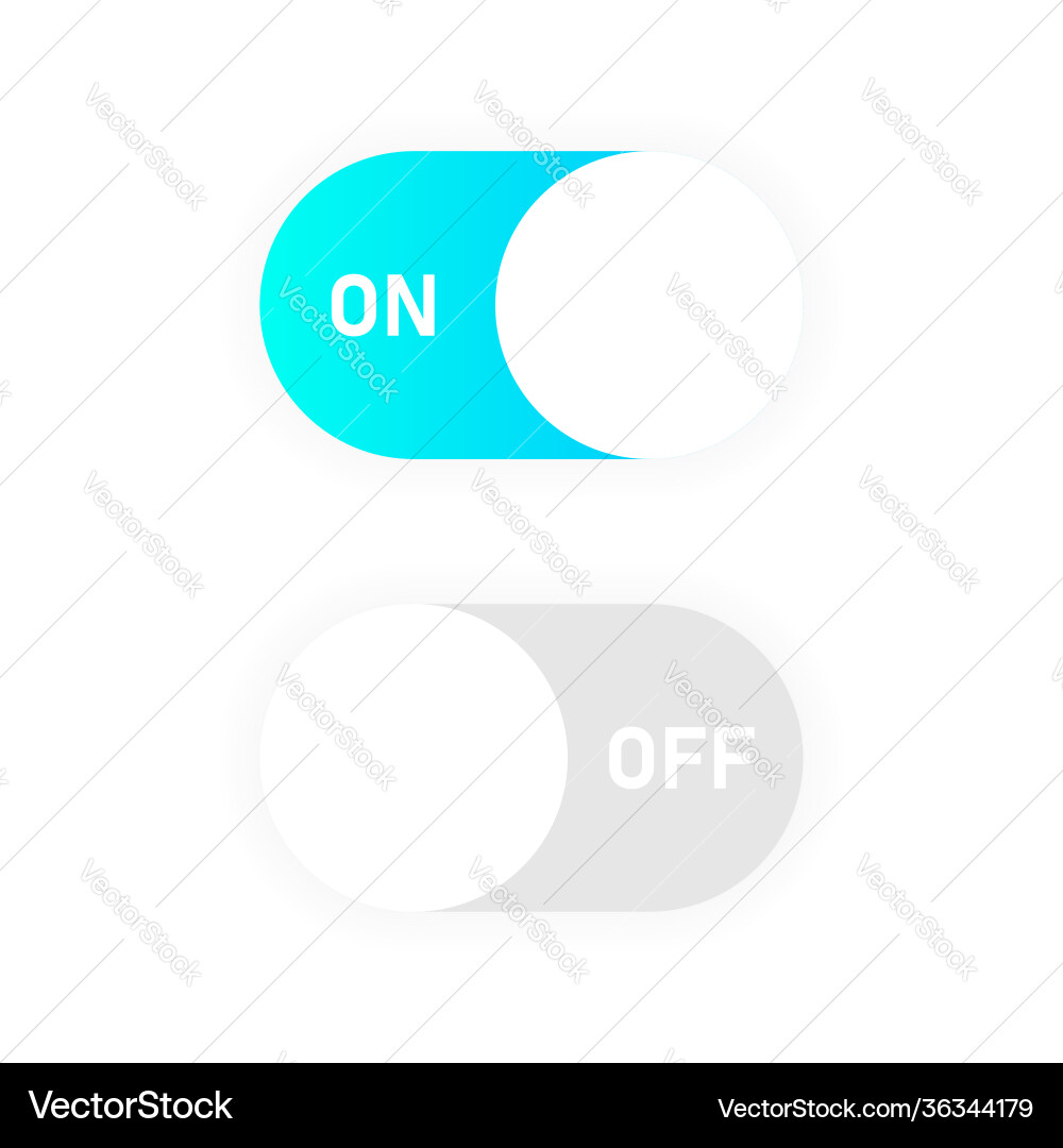 Set on and off toggle switch buttons modern Set on and off toggle switch buttons modern vector image