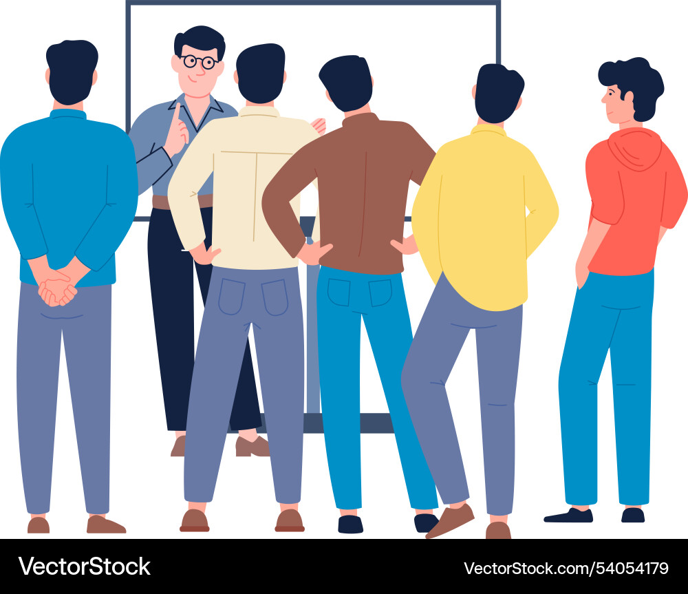 Young male students listen teacher business Young male students listen teacher business vector image