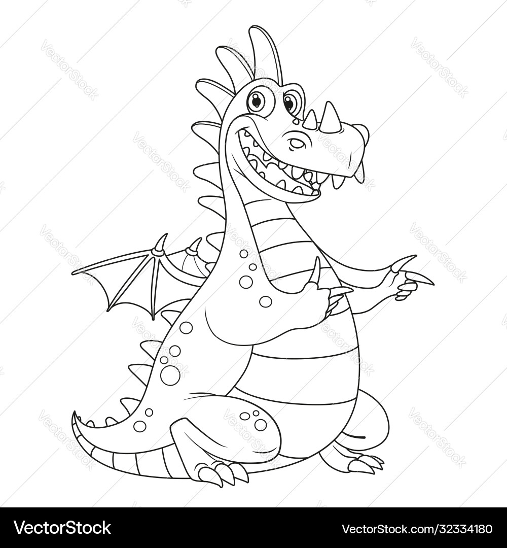 Cheerful Cartoon Dragon Coloring Page Vector Image