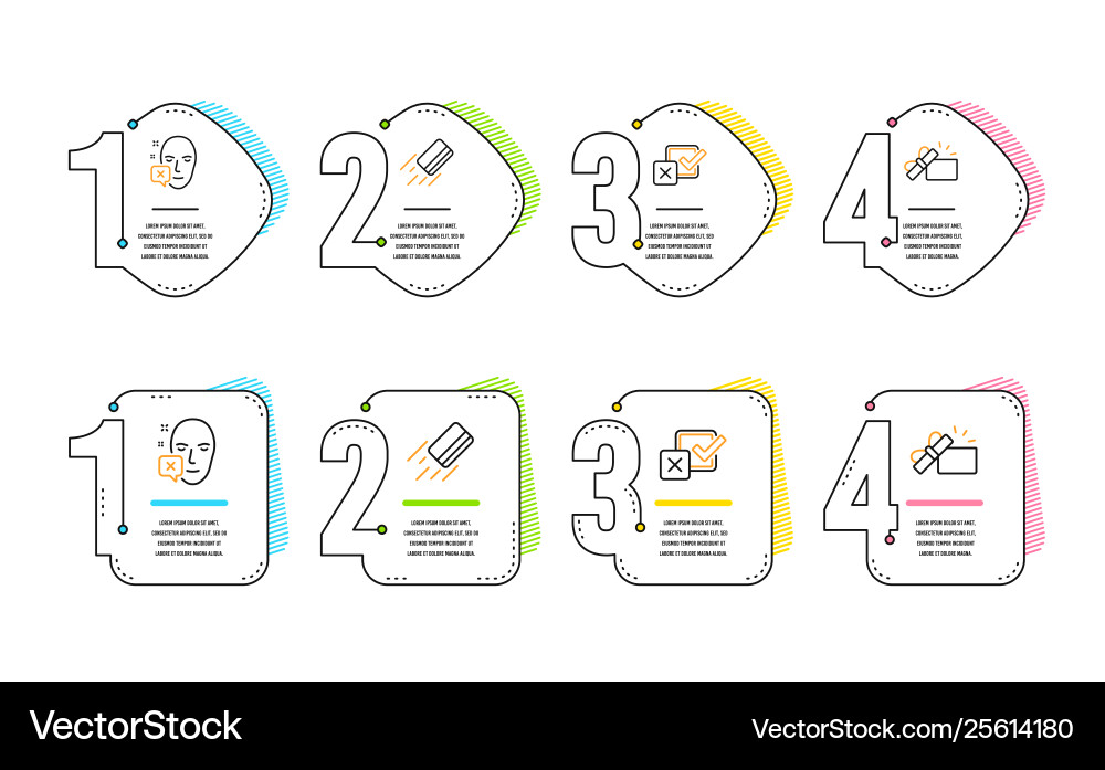Credit card face declined and checkbox icons set Credit card face declined and checkbox icons set vector image