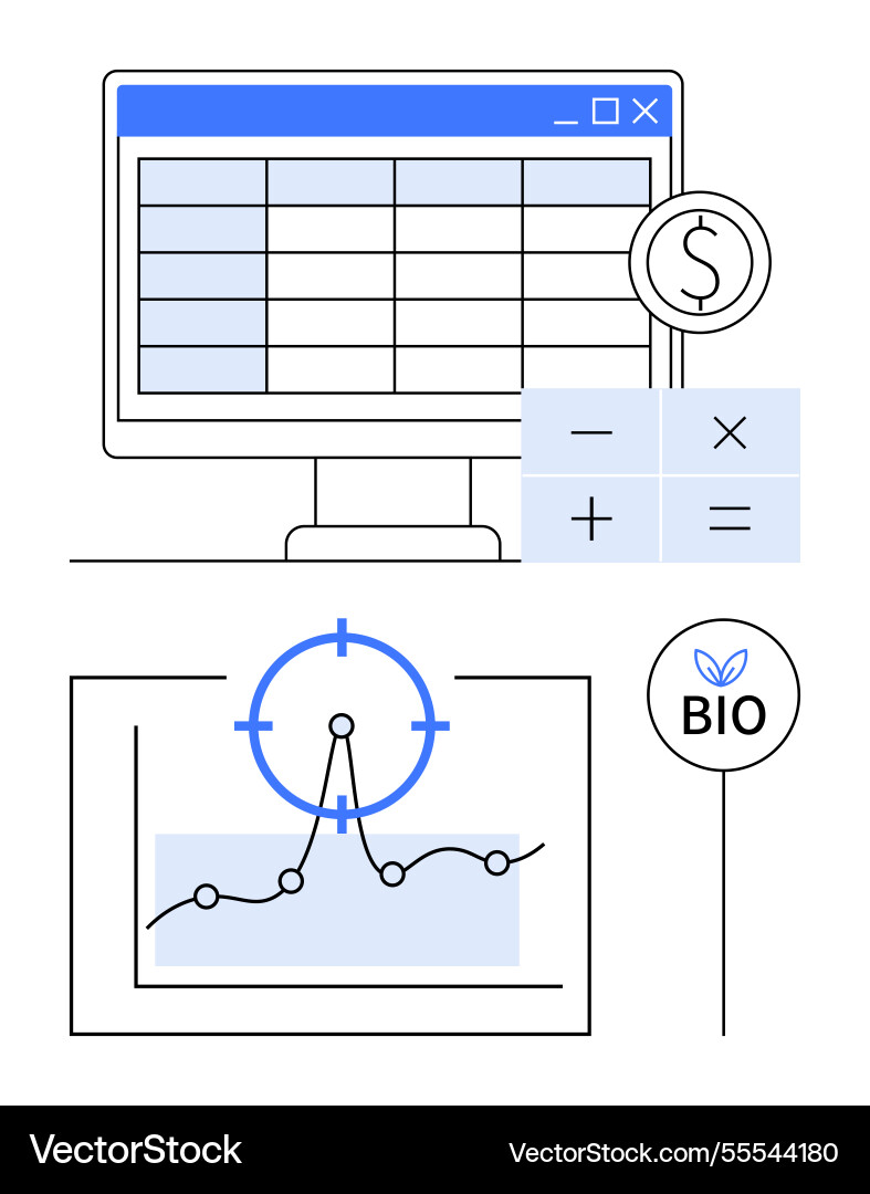 Financial data analysis with spreadsheet graph Vector Image