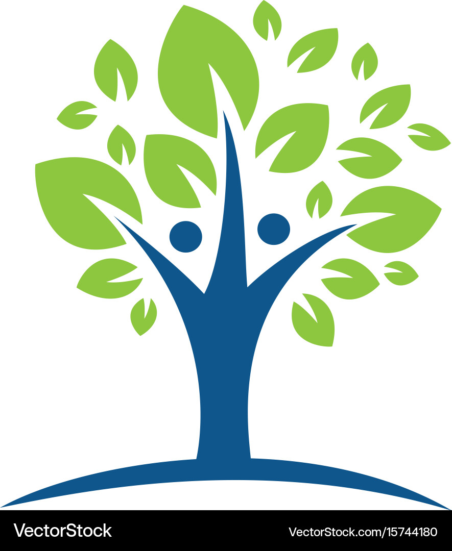 Human character with green tree logo Royalty Free Vector