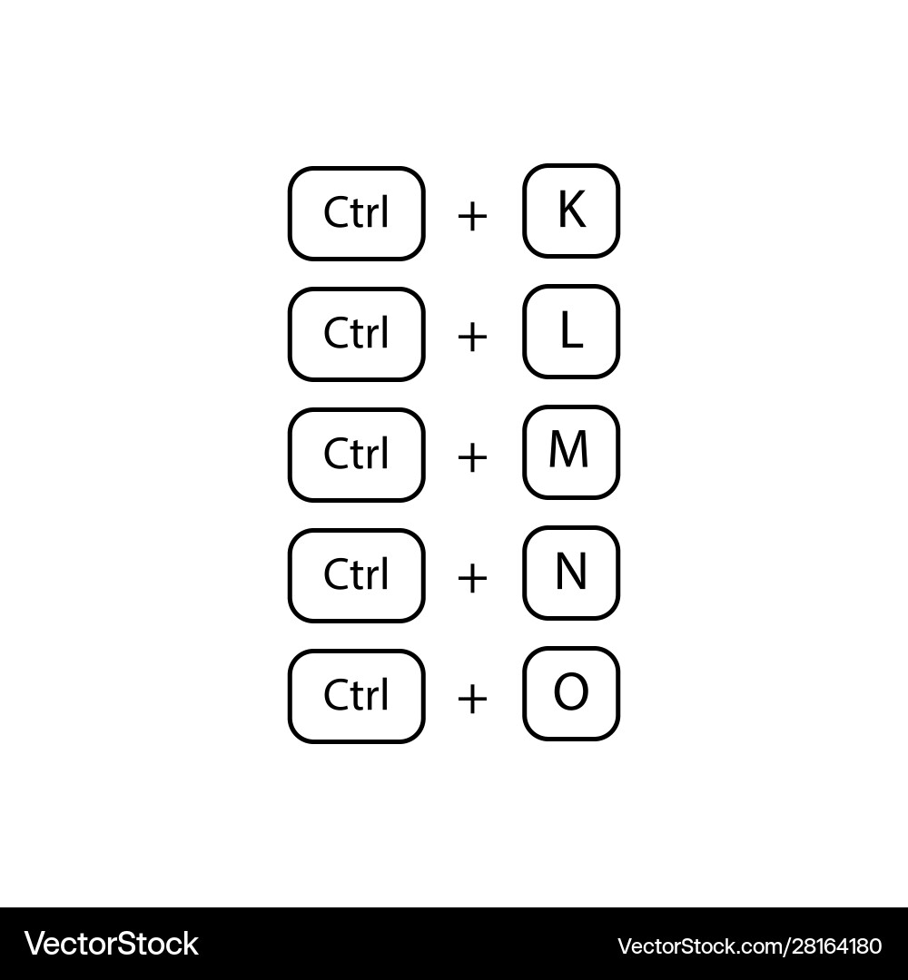 Keyboard shortcut ctrl klmno signgo vector image