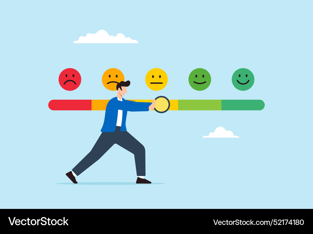 Man trying to push customer feedback bar Man trying to push customer feedback bar vector image