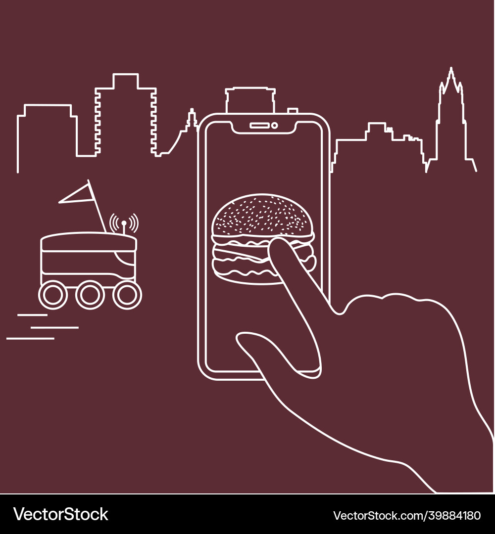 Order in smart phone app delivery with robot Order in smart phone app delivery with robot Vector Image