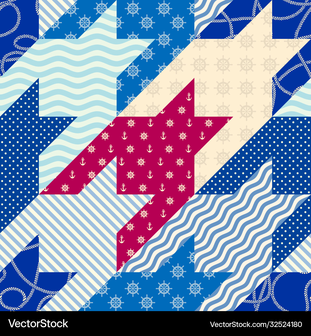 Patchwork seamless pattern in marine style Patchwork seamless pattern in marine style vector image