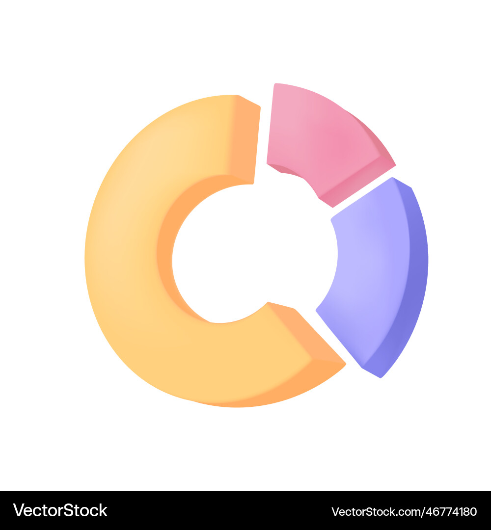 Pie chart with three sections or slices 3d icon Pie chart with three sections or slices 3d icon vector image