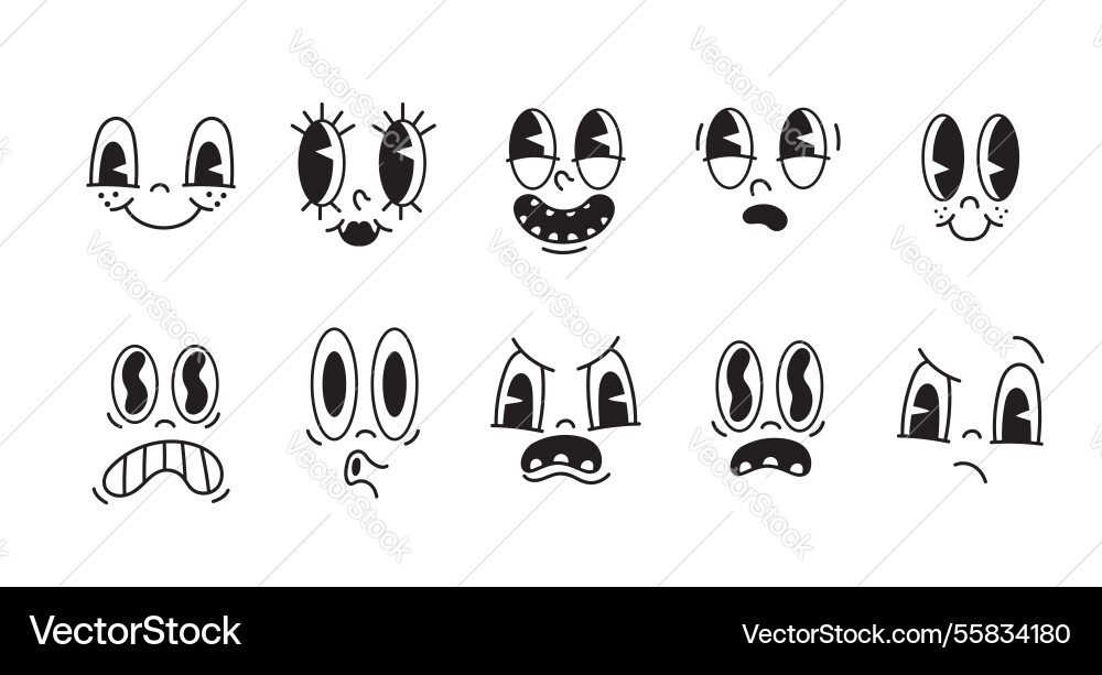 Retro characters emotion faces set Vector Image