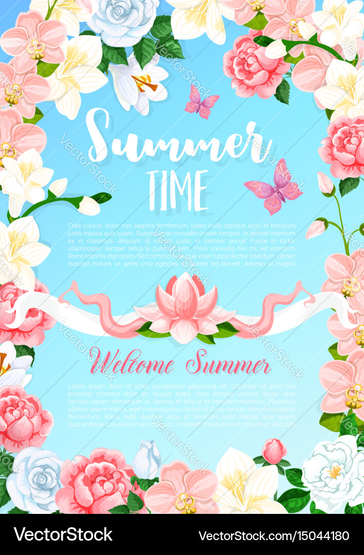 Summer time flowers greeting poster Vector Image