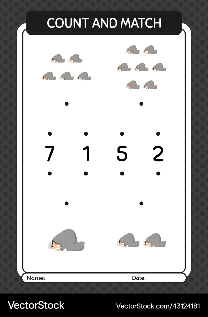 Count and match game with praying worksheet Count and match game with praying worksheet vector image