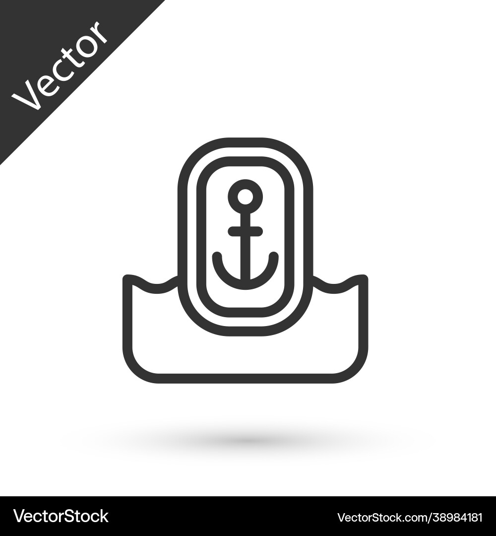 Grey line map pointer with anchor icon isolated vector image