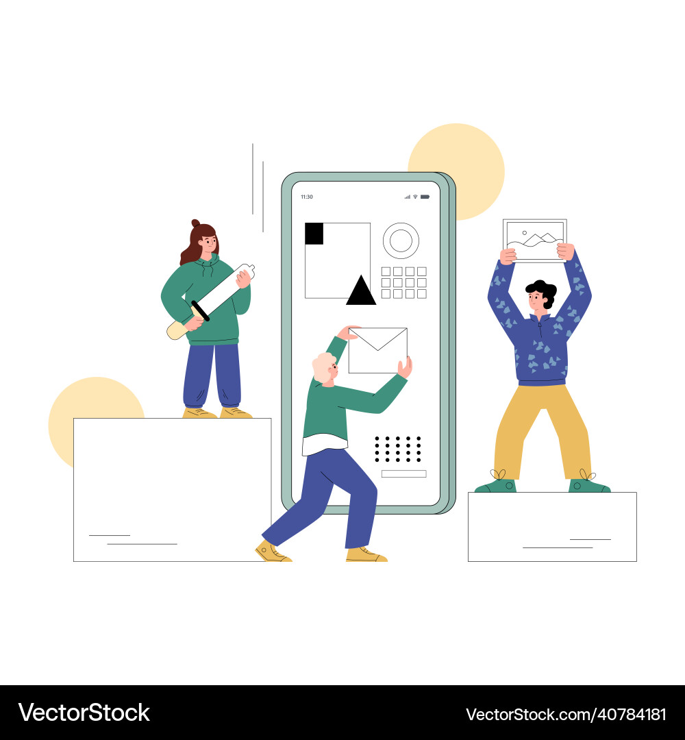 Gui designers working on mobile app interface flat Gui designers working on mobile app interface flat vector image