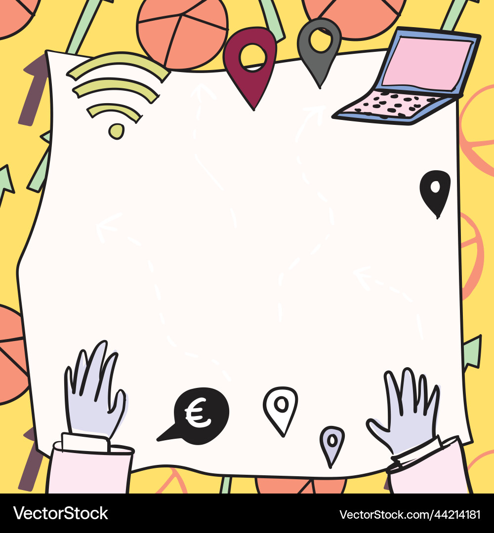 Hands on blueprint with routes and ways leading Hands on blueprint with routes and ways leading vector image