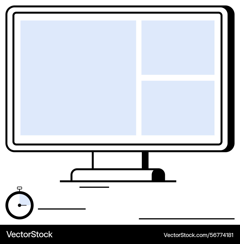 Large desktop screen displaying sectioned layout Large desktop screen displaying sectioned layout vector image