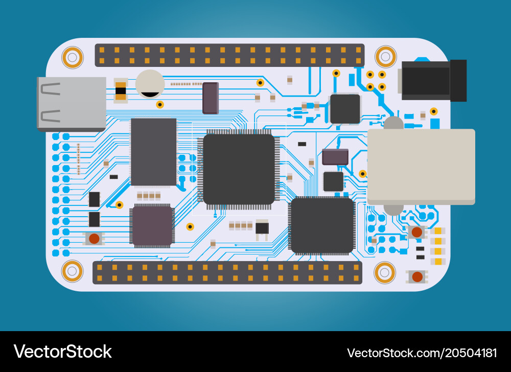 Microcontroller Board with Circuitry vector image