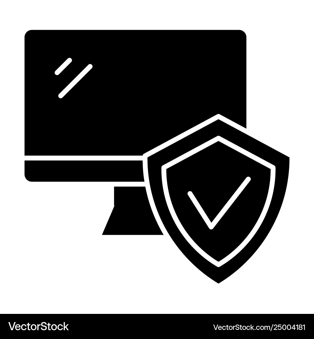 Monitor with approve checkmark in shield solid Monitor with approve checkmark in shield solid vector image