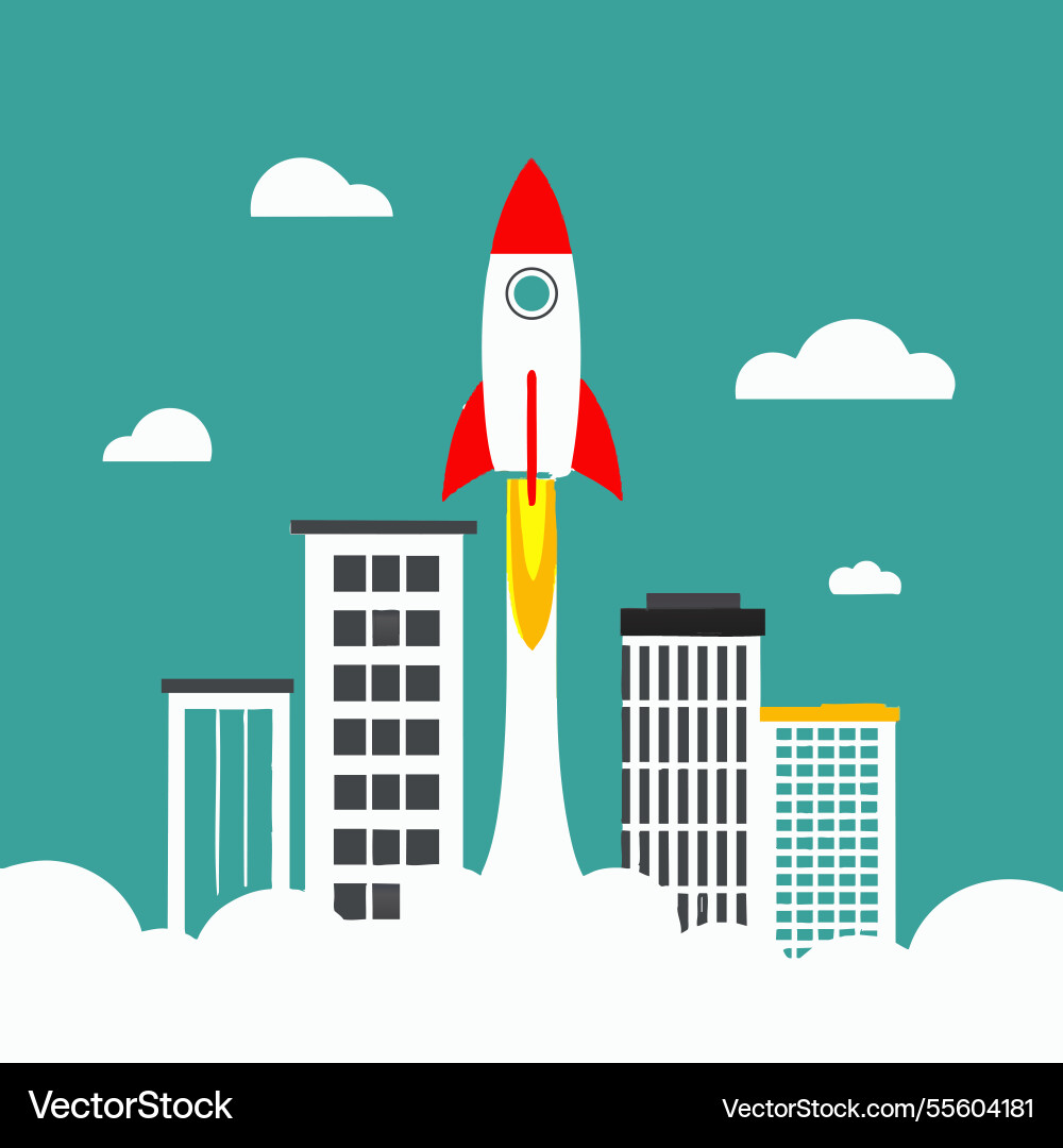 Rocket in the form of an office building taking vector image