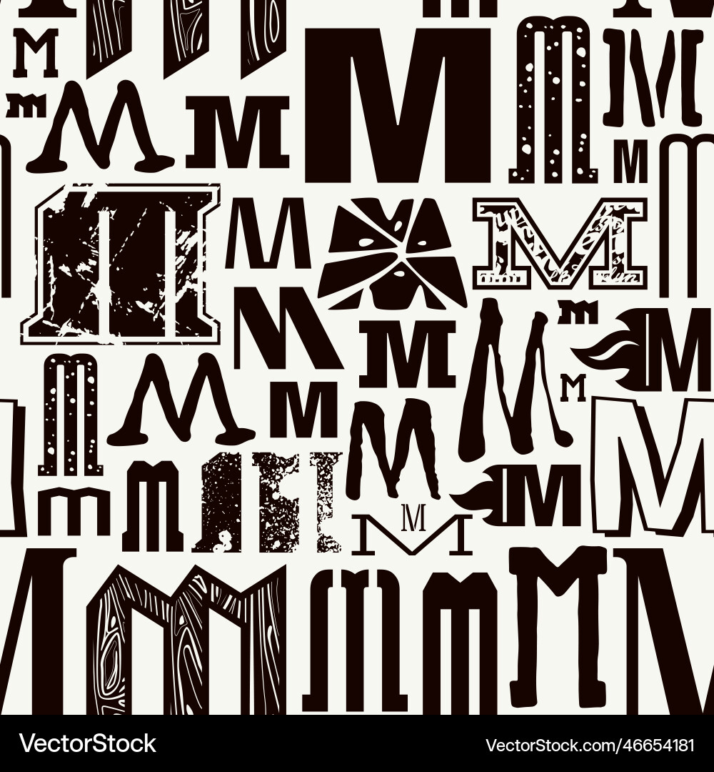 Seamless pattern with letters m in typographic Seamless pattern with letters m in typographic vector image