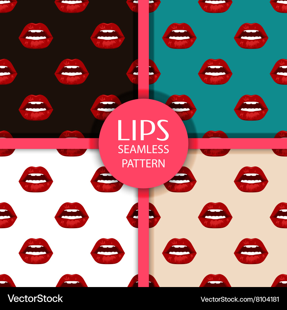 Set of seamless patterns with lips vector image