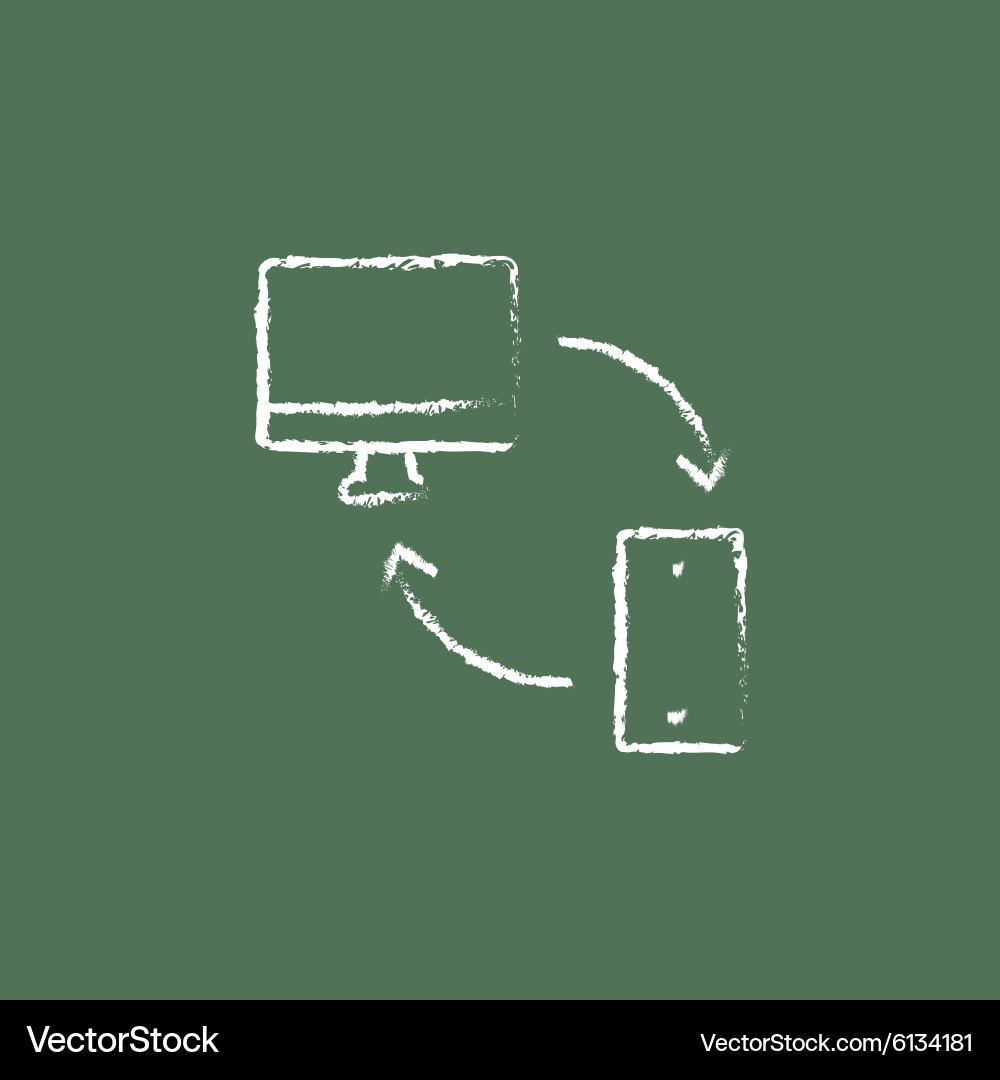 Synchronisationsrechner mit Mobilgerät-Symbol vektorbild