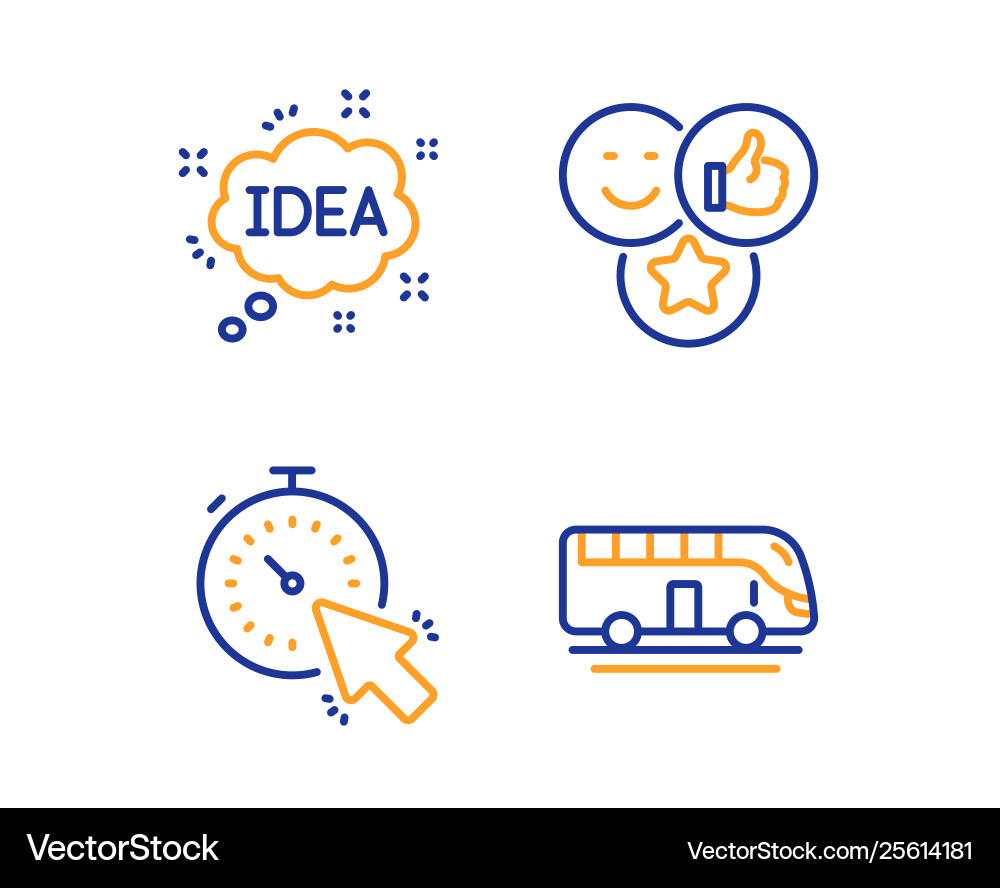 Timer like and idea icons set bus tour sign Timer like and idea icons set bus tour sign vector image