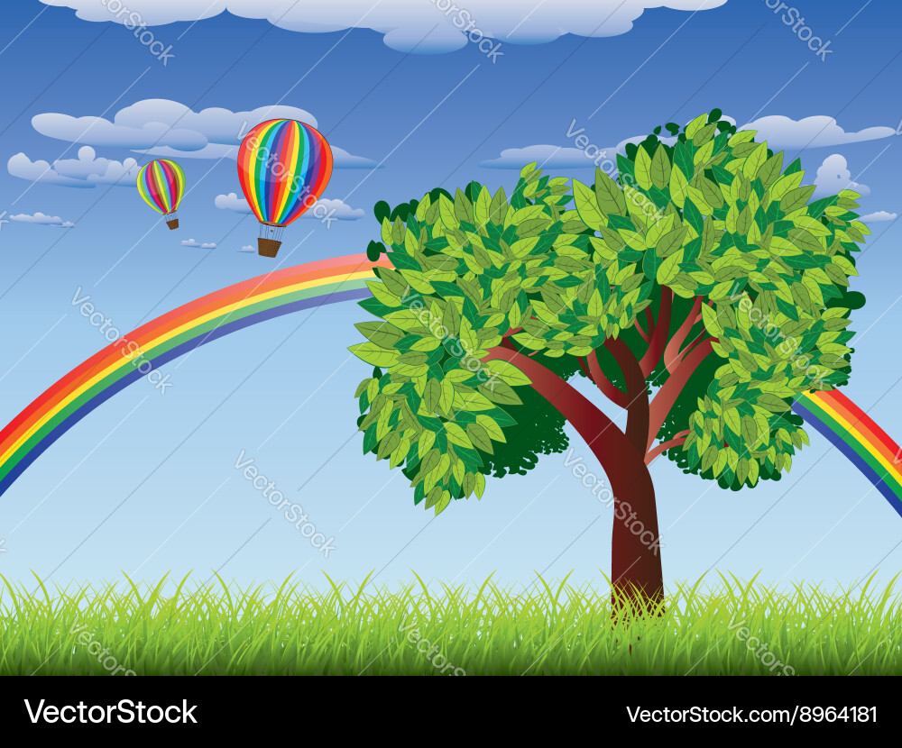 Tree on grass field 2 vector image