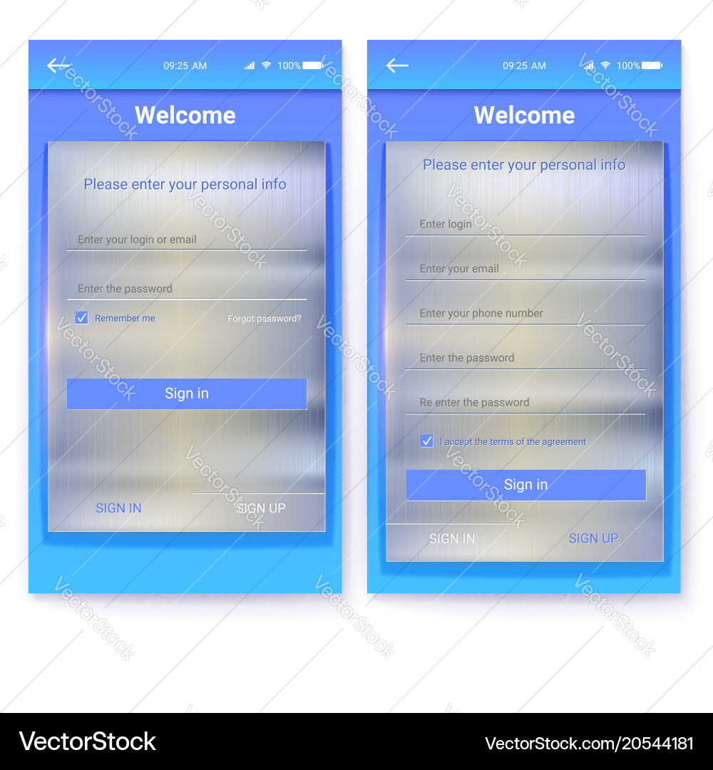 Ui of mobile app with metal background page vector image