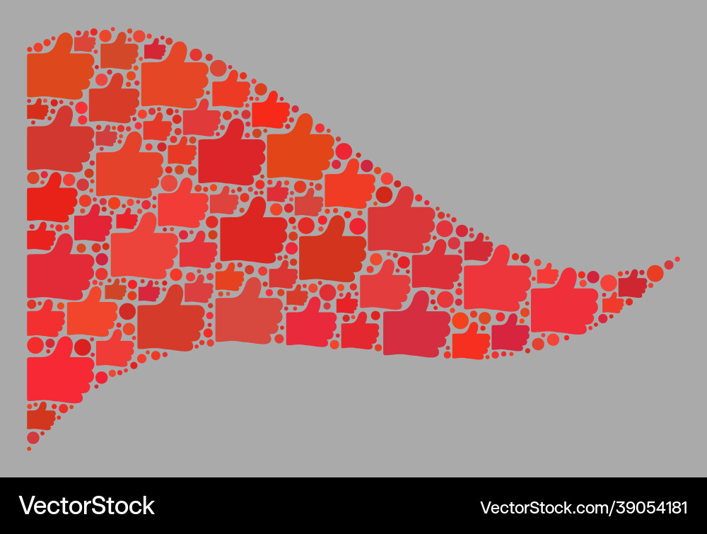 Waving voting red triangle flag - mosaic with like Waving voting red triangle flag - mosaic with like vector image