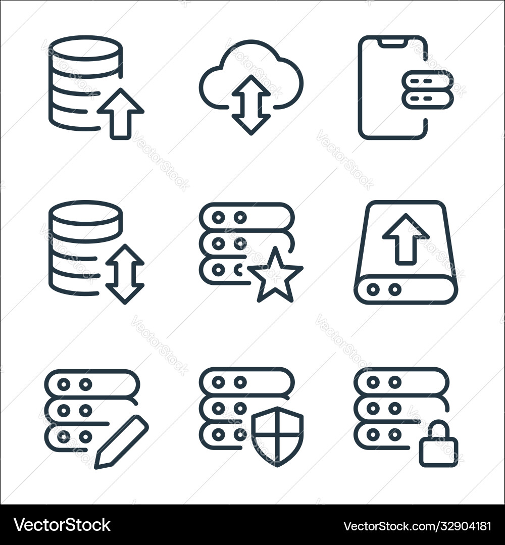 Work office server line icons linear set quality Vector Image