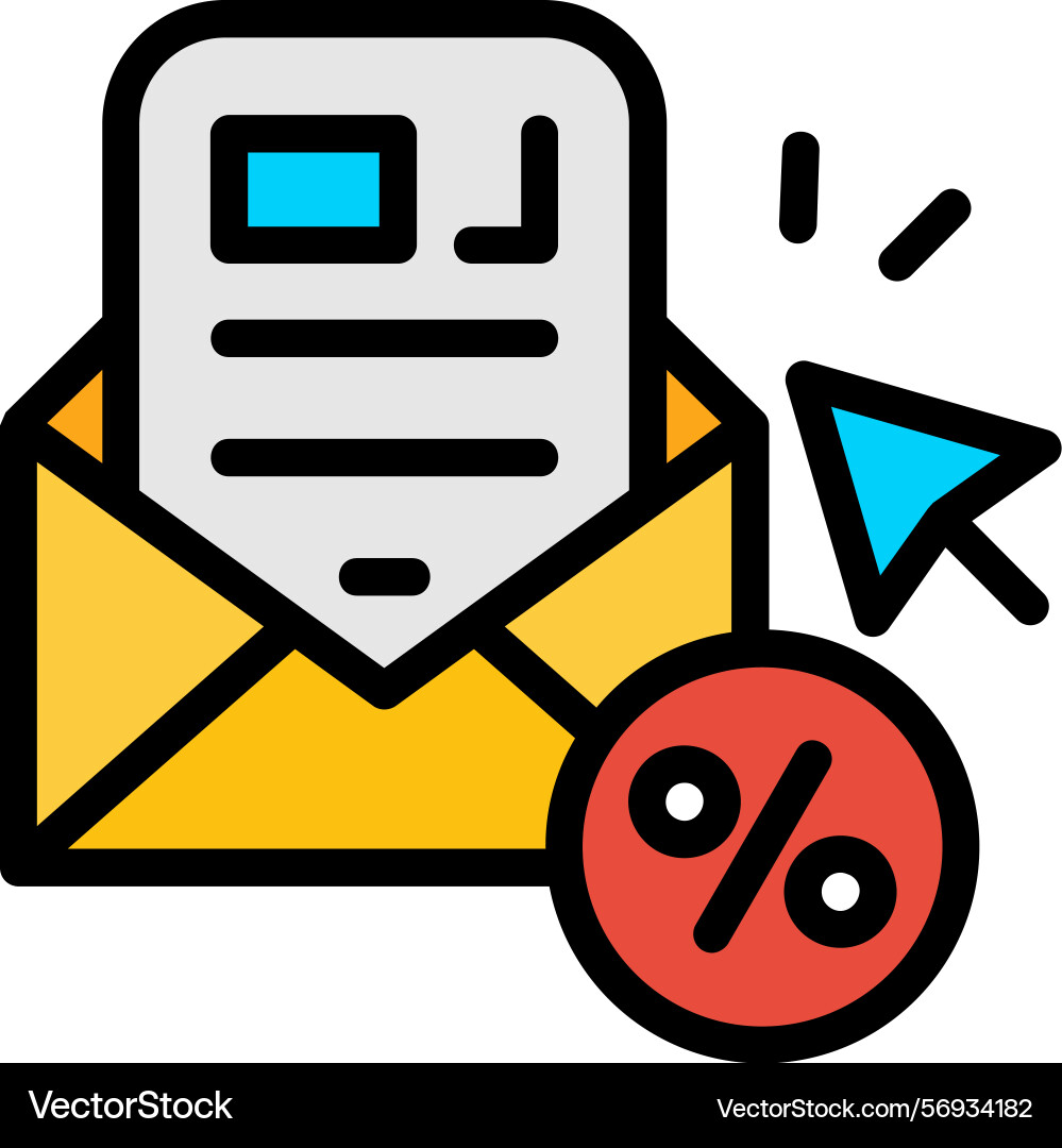 Email click-through rate line filled style icon Vector Image
