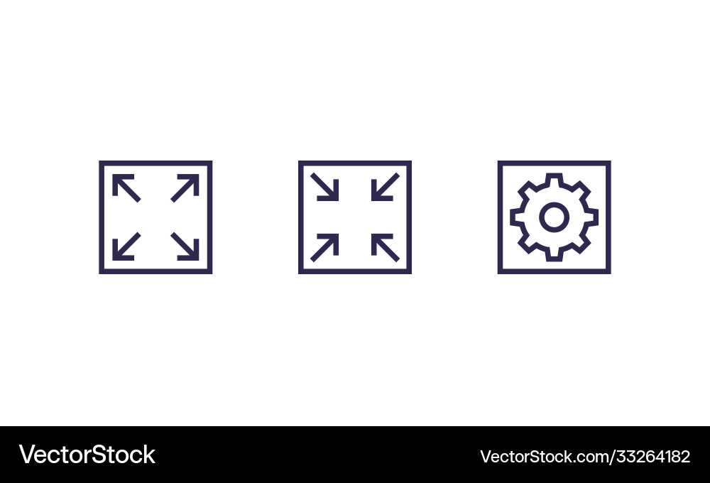 Enlarge reduce and settings line icons vector image