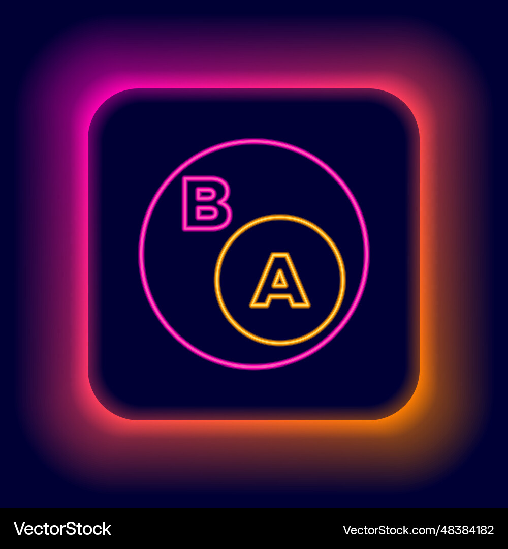 Glowing neon line subsets mathematics a is subset vector image