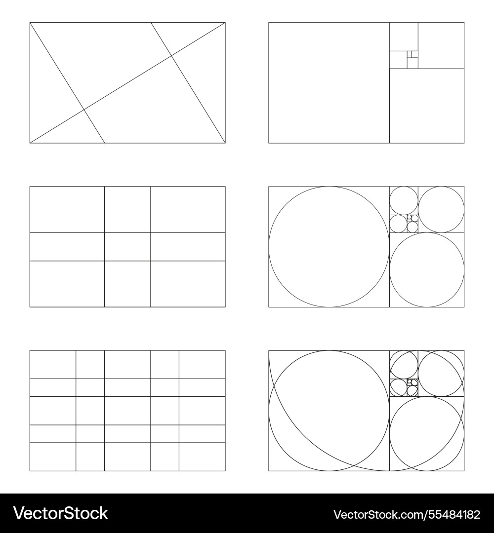 Golden ratio frames rectangles fibonacci array Golden ratio frames rectangles fibonacci array vector image