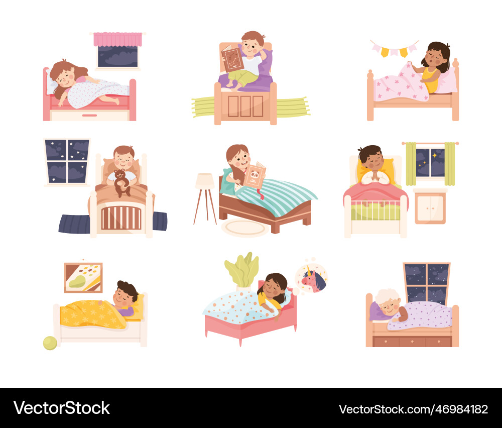Kids In Bed Sleepy Time Royalty Free Vector Image