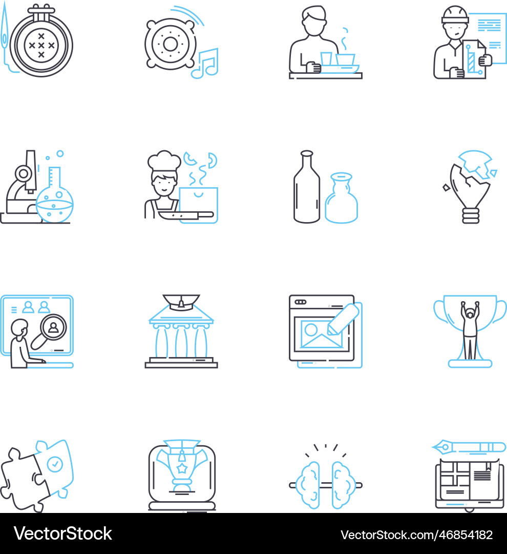 Knowledge building linear icons set collaboration Knowledge building linear icons set collaboration vector image