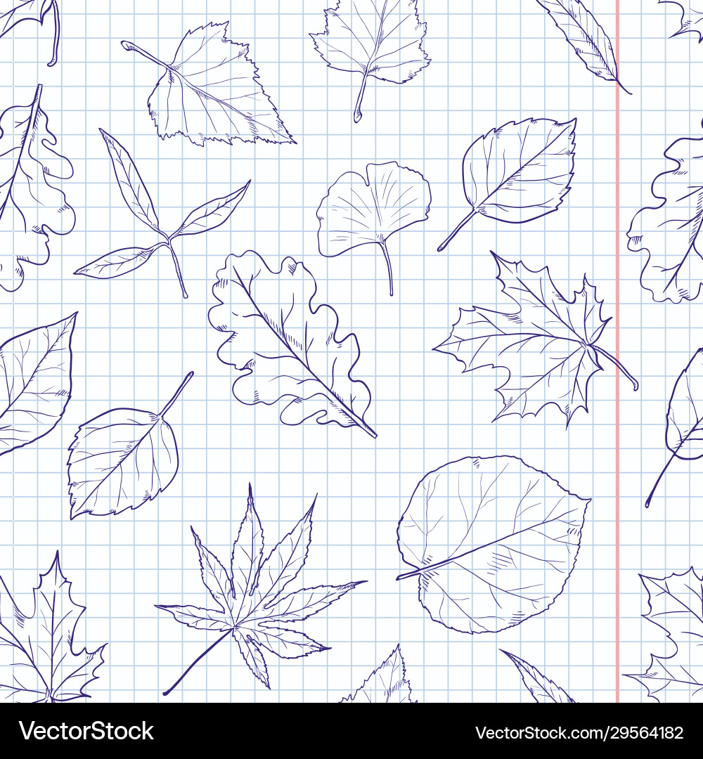Seamless pattern with sketch leaves on squared Seamless pattern with sketch leaves on squared vector image
