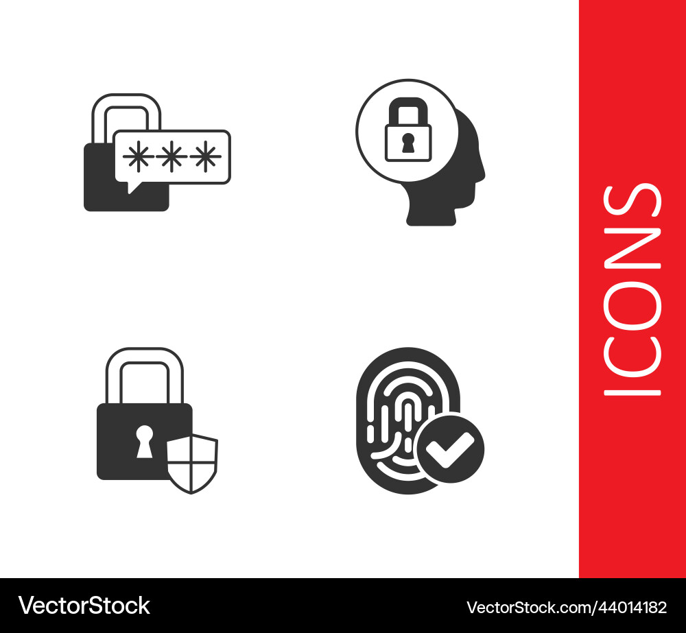 Set fingerprint cyber security shield with lock Vector Image