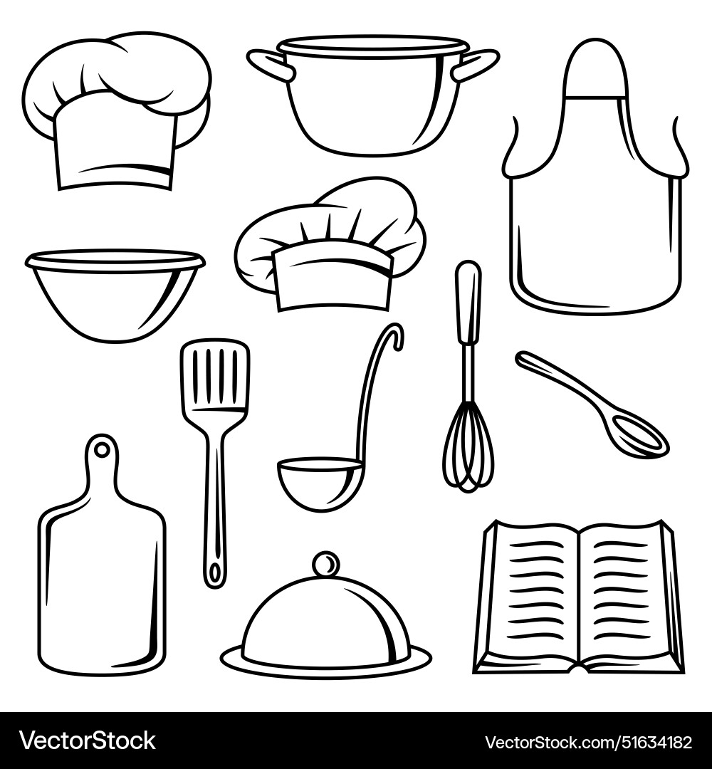 Set of kitchen utensils cooking tools for home – Royalty-Free Vector |  VectorStock, image size:1000x1080
