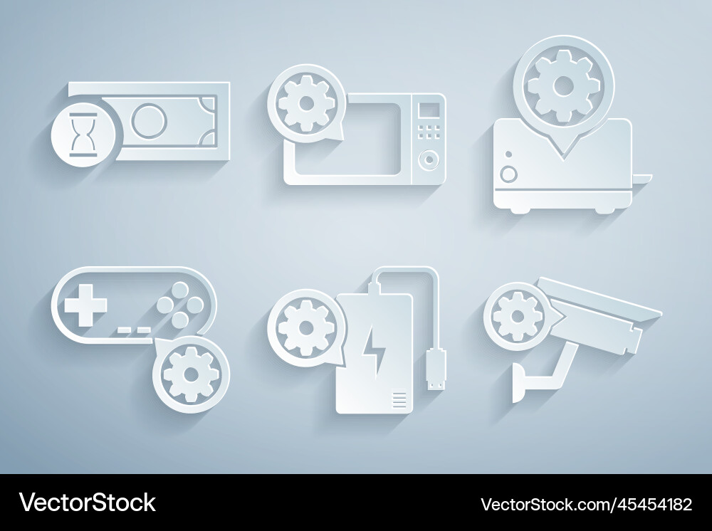 Set power bank setting toaster gamepad security Set power bank setting toaster gamepad security vector image
