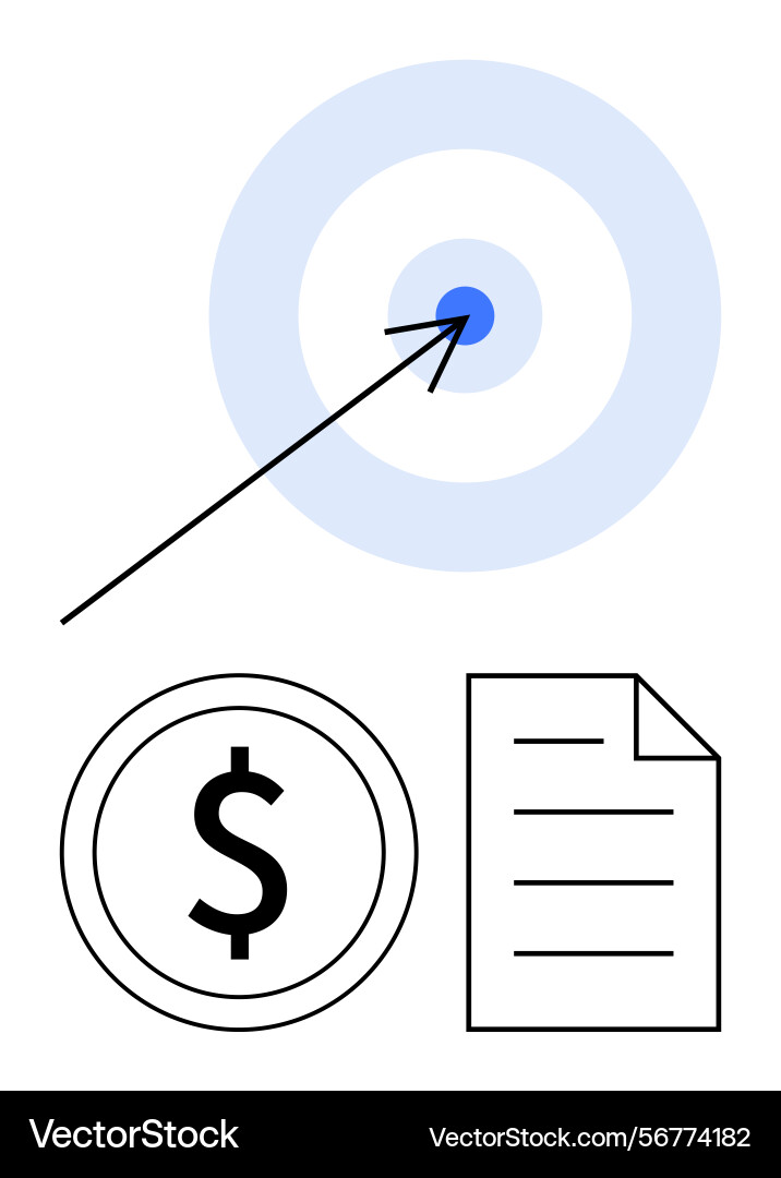 Target with arrow dollar coin and document Vector Image